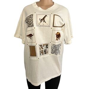 P.C.B Vintage 80s 3D Safari Animals Africa Leopard T Shirt